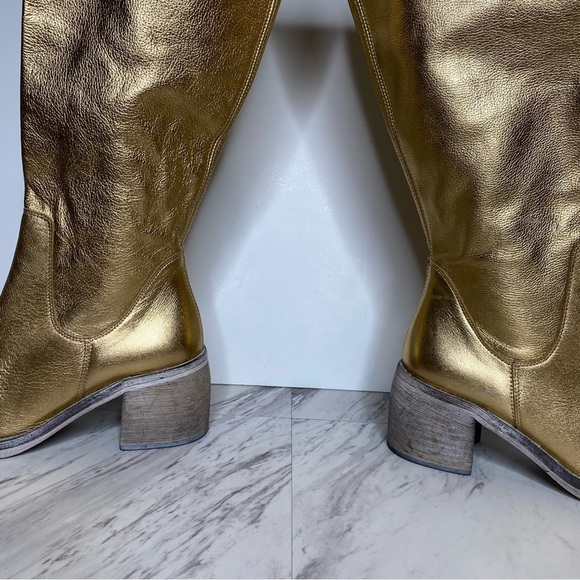 Free People Essential Gold Leather Tall Boot 38 1/2 - Picture 9 of 16